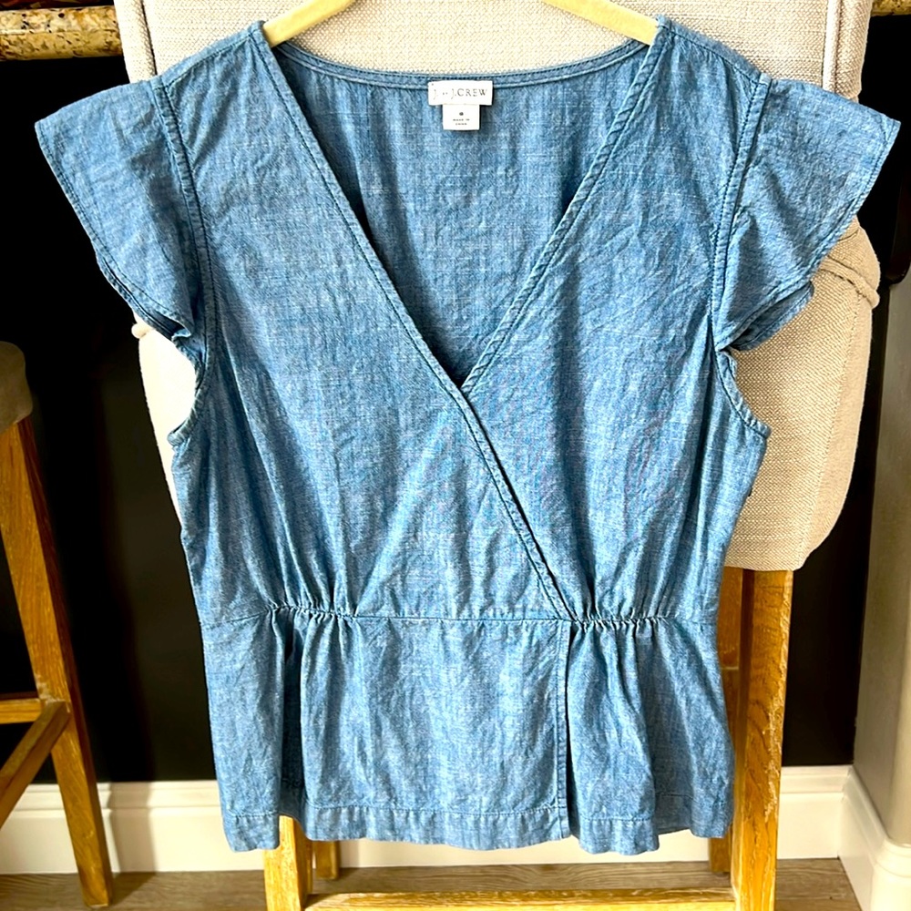 J. Crew Denim Blue Cap Sleeve Blouse
